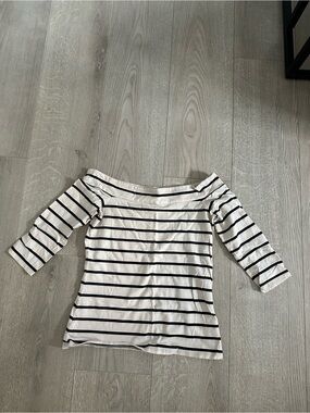 LOFT Black & White Striped Off-Shoulder Tunic